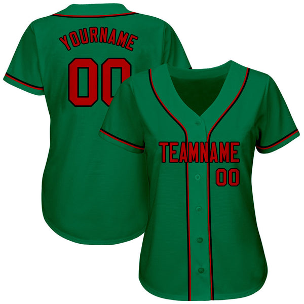 Custom Kelly Green Red-Black Authentic Baseball Jersey alternate