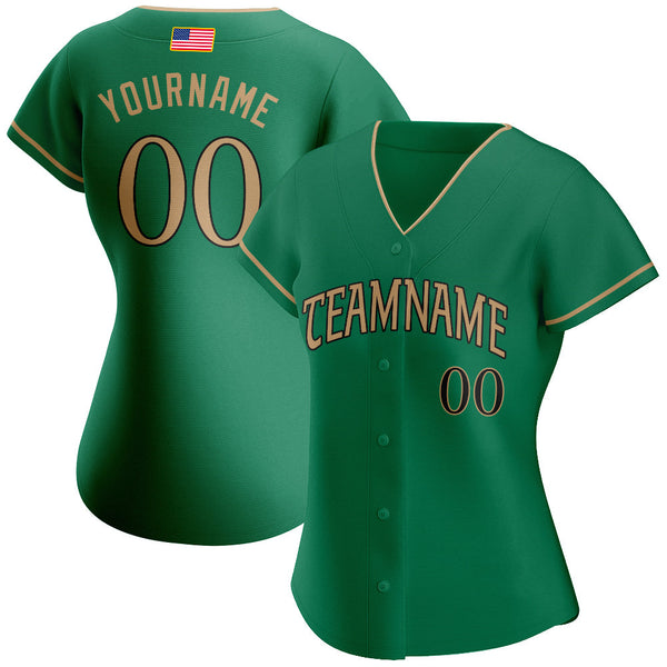Custom Kelly Green Old Gold-Black Authentic American Flag Fashion Baseball Jersey alternate