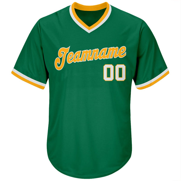 Custom Kelly Green White-Gold Authentic Throwback Rib-Knit Baseball Jersey Shirt alternate