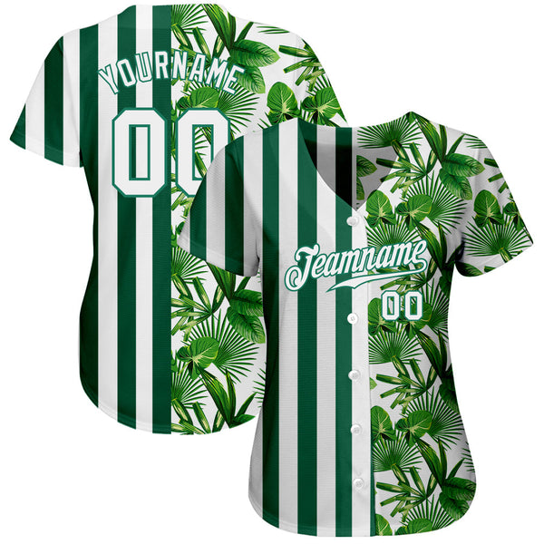 Custom Kelly Green White-Kelly Green 3D Pattern Design Tropical Palm Leaves Authentic Baseball Jersey alternate