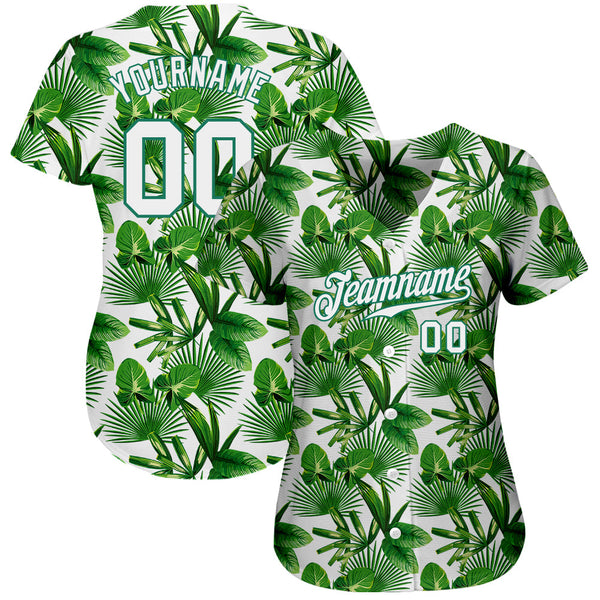 Custom Kelly Green White-Kelly Green 3D Pattern Design Tropical Palm Leaves Authentic Baseball Jersey alternate