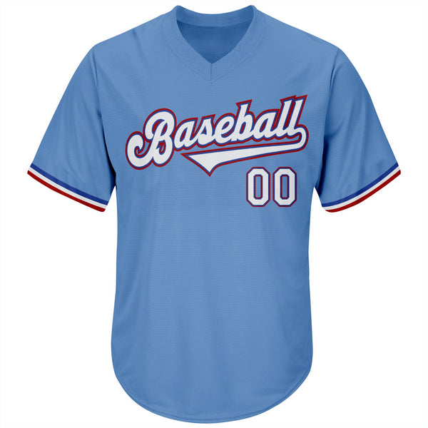 Custom Light Blue White-Red Authentic Throwback Rib-Knit Baseball Jersey Shirt alternate
