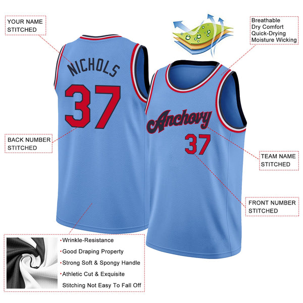 Custom Light Blue Red-Navy Round Neck Rib-Knit Basketball Jersey alternate