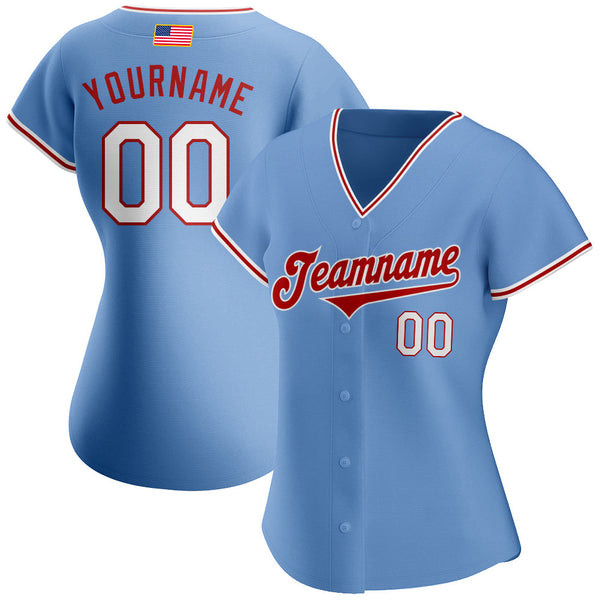 Custom Light Blue White-Red Authentic American Flag Fashion Baseball Jersey alternate