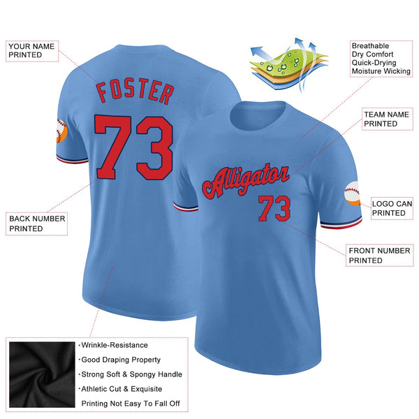 Custom Light Blue Red-Navy Performance T-Shirt alternate