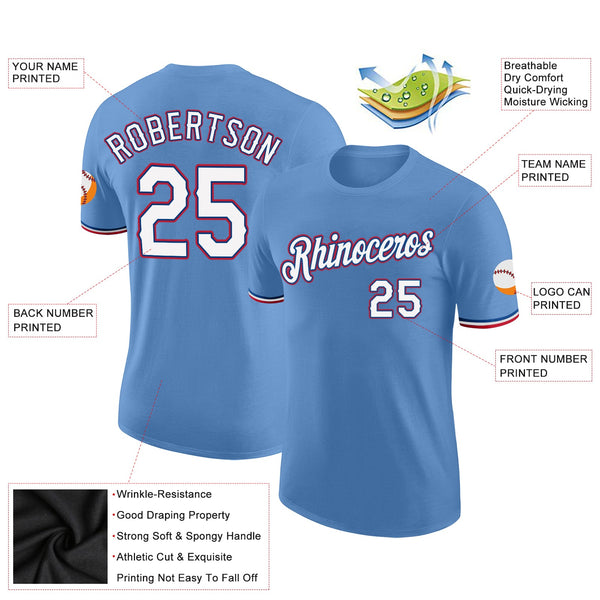 Custom Light Blue White-Red Performance T-Shirt alternate