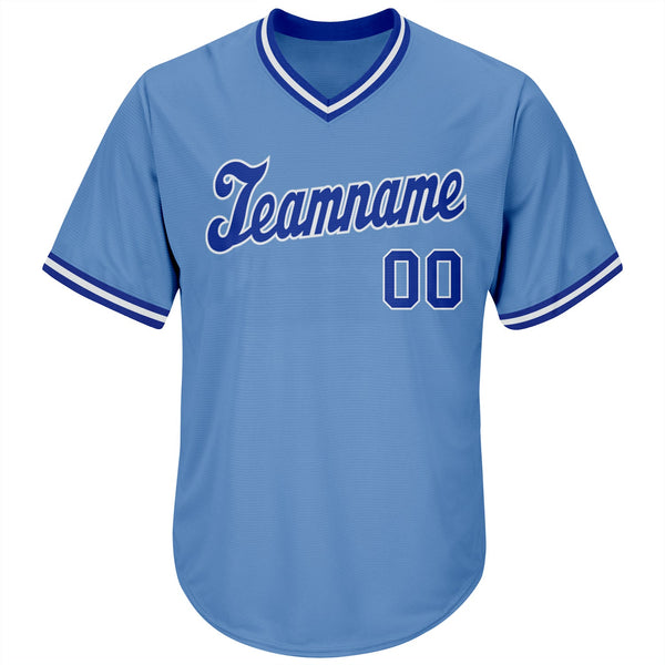 Custom Light Blue Royal-White Authentic Throwback Rib-Knit Baseball Jersey Shirt alternate