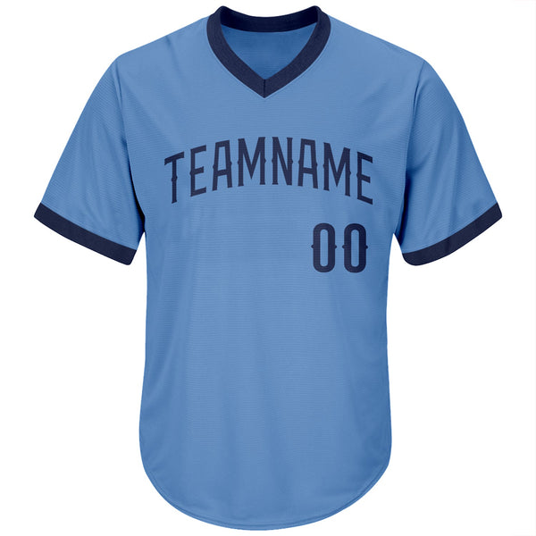 Custom Light Blue Navy Authentic Throwback Rib-Knit Baseball Jersey Shirt alternate