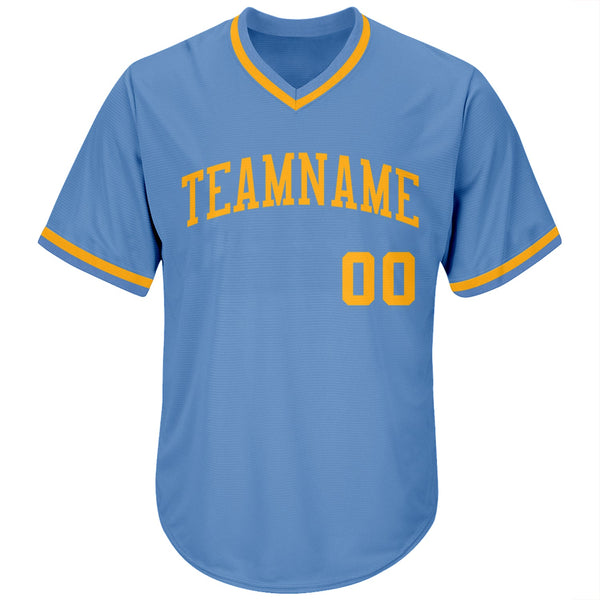 Custom Light Blue Gold Authentic Throwback Rib-Knit Baseball Jersey Shirt alternate