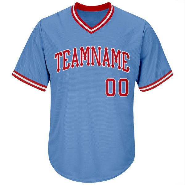 Custom Light Blue Red-White Authentic Throwback Rib-Knit Baseball Jersey Shirt alternate