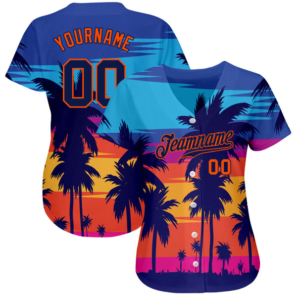 Custom Royal Navy-Orange 3D Pattern Design Palm Trees Authentic Baseball Jersey alternate