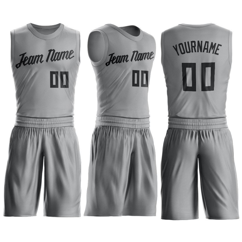 Custom Gray Black Round Neck Basketball Uniform Jersey - Back