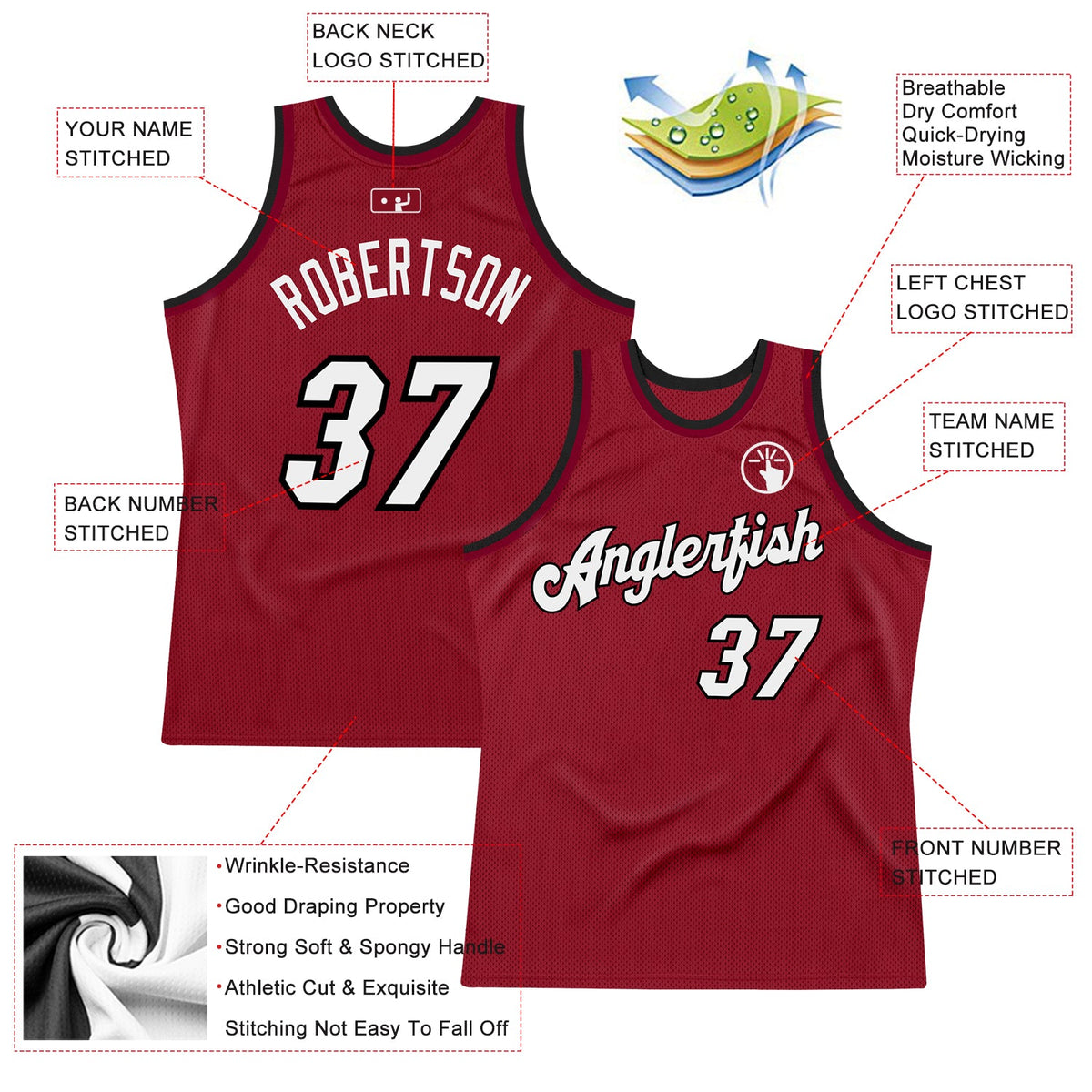 Custom Maroon White-Black Authentic Throwback Basketball Jersey - Back