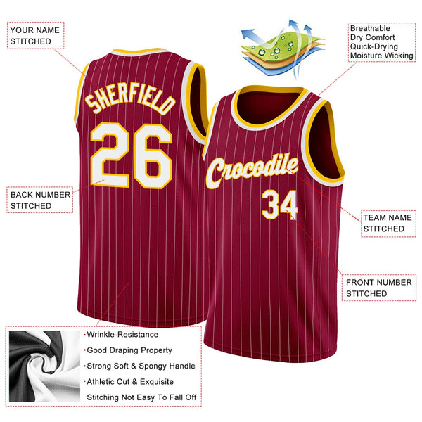 Custom Maroon White Pinstripe White-Gold Authentic Basketball Jersey alternate