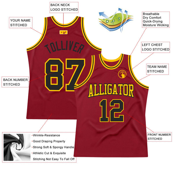 Custom Maroon Black-Gold Authentic Throwback Basketball Jersey alternate