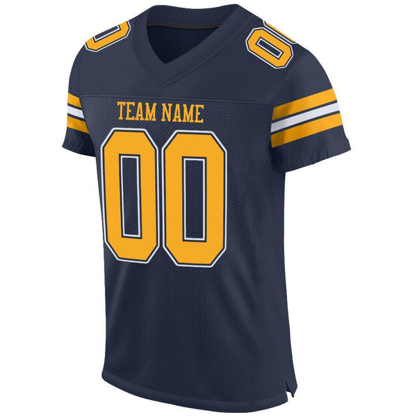 Custom Navy Gold-White Mesh Authentic Football Jersey alternate