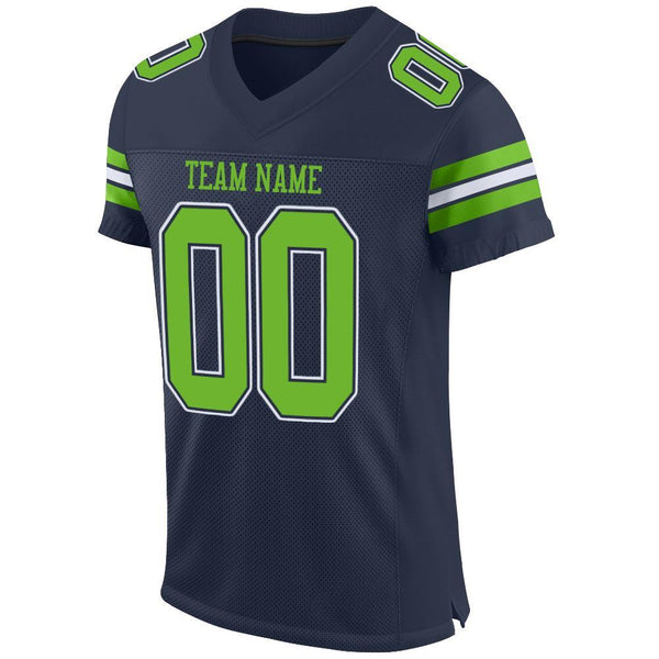 Custom Navy Neon Green-White Mesh Authentic Football Jersey alternate
