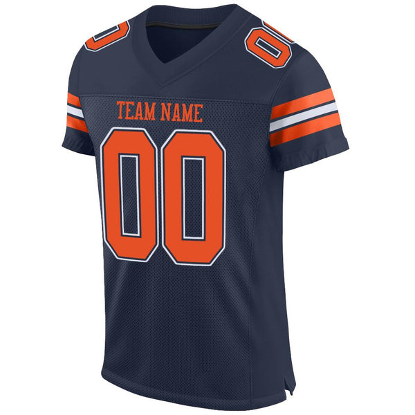 Custom Navy Orange-White Mesh Authentic Football Jersey alternate