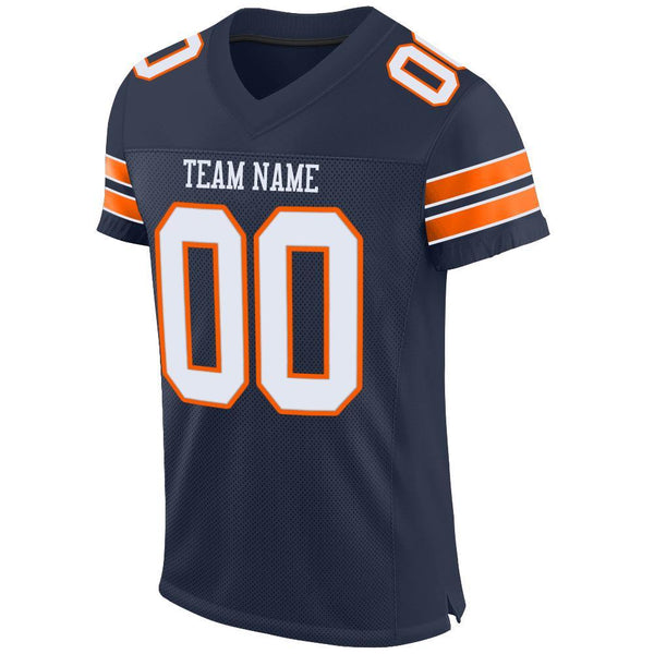 Custom Navy White-Orange Mesh Authentic Football Jersey alternate