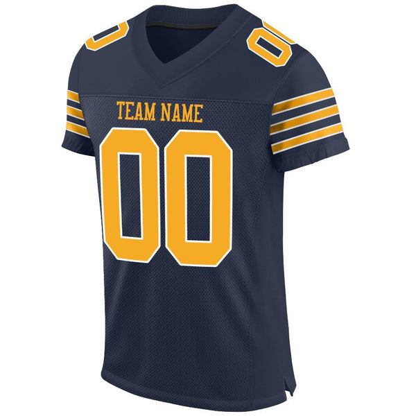 Custom Navy Gold-White Mesh Authentic Football Jersey alternate