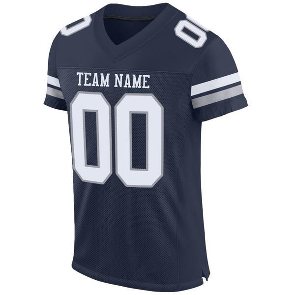 Custom Navy White-Light Gray Mesh Authentic Football Jersey alternate