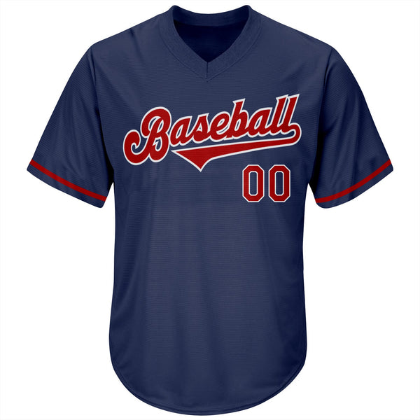 Custom Navy Red-White Authentic Throwback Rib-Knit Baseball Jersey Shirt alternate