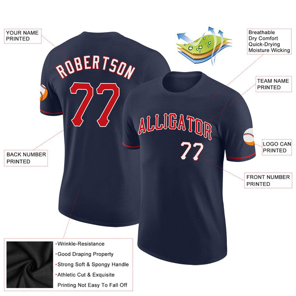 Custom Navy Red-White Performance T-Shirt alternate