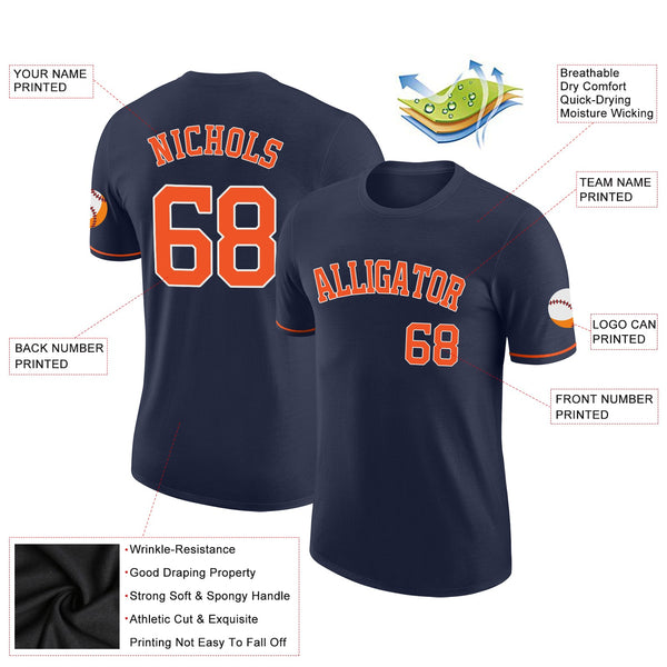 Custom Navy Orange-White Performance T-Shirt alternate