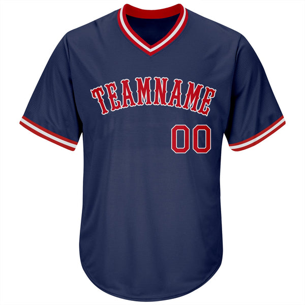 Custom Navy Red-White Authentic Throwback Rib-Knit Baseball Jersey Shirt alternate