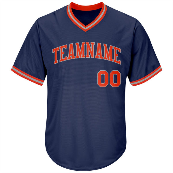 Custom Navy Orange-Gray Authentic Throwback Rib-Knit Baseball Jersey Shirt alternate