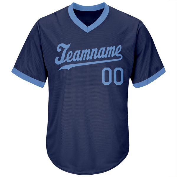 Custom Navy Light Blue Authentic Throwback Rib-Knit Baseball Jersey Shirt alternate
