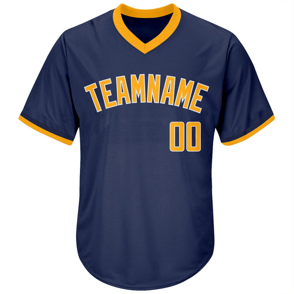 Custom Navy Gold-White Authentic Throwback Rib-Knit Baseball Jersey Shirt alternate