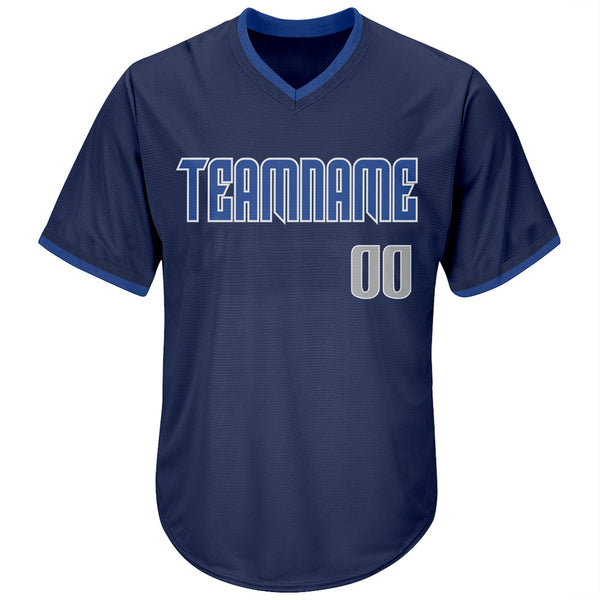 Custom Navy Gray-Blue Authentic Throwback Rib-Knit Baseball Jersey Shirt alternate