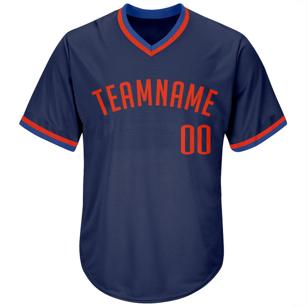 Custom Navy Orange-Blue Authentic Throwback Rib-Knit Baseball Jersey Shirt alternate
