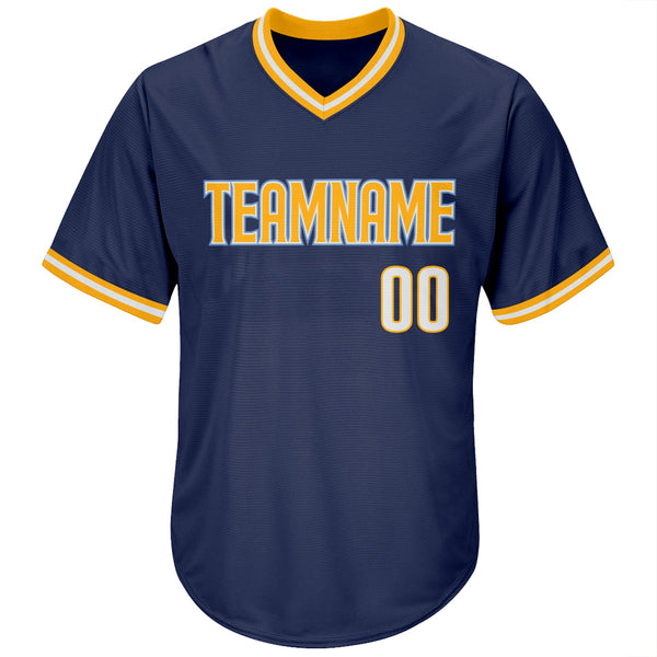 Custom Navy White-Gold Authentic Throwback Rib-Knit Baseball Jersey Shirt alternate