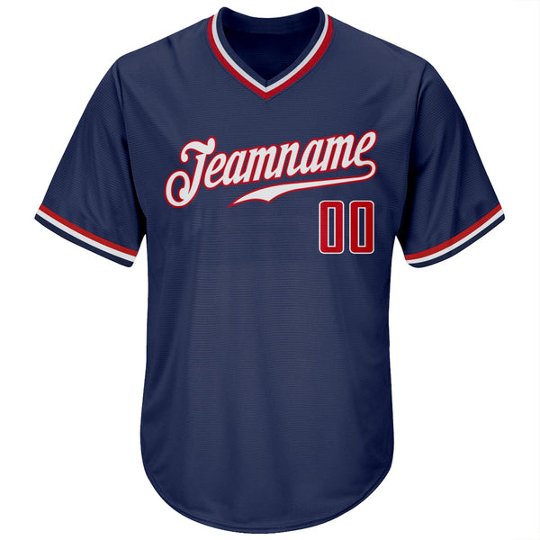 Custom Navy Red-White Authentic Throwback Rib-Knit Baseball Jersey Shirt alternate