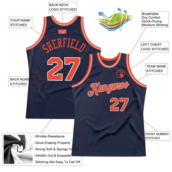 Custom Navy Orange-Gray Authentic Throwback Basketball Jersey alternate