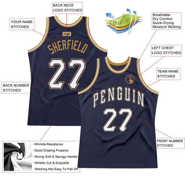 Custom Navy White-Old Gold Authentic Throwback Basketball Jersey alternate