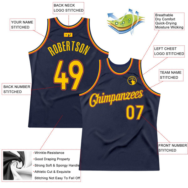 Custom Navy Gold-Orange Authentic Throwback Basketball Jersey alternate