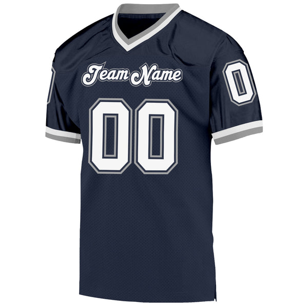 Custom Navy White-Gray Mesh Authentic Throwback Football Jersey alternate