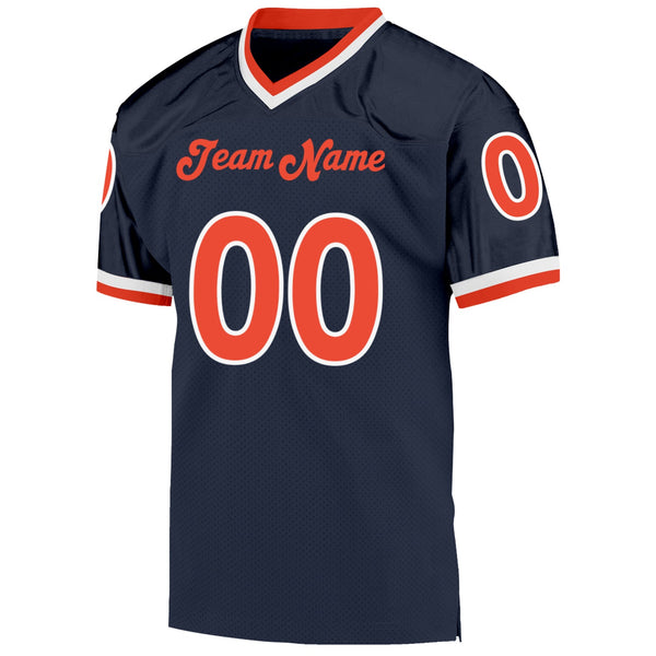 Custom Navy Orange-White Mesh Authentic Throwback Football Jersey alternate