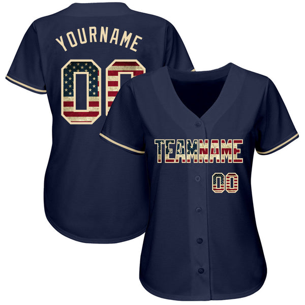 Custom Navy Vintage USA Flag-Cream Authentic Baseball Jersey alternate