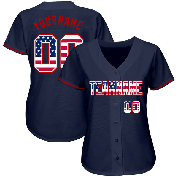Custom Navy USA Flag-Red Authentic Baseball Jersey alternate