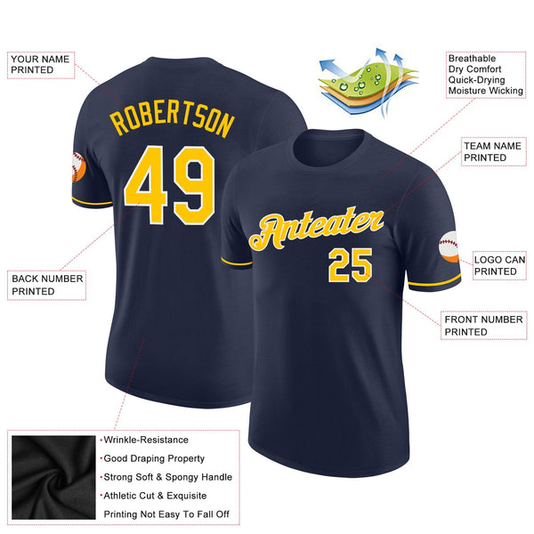 Custom Navy Gold-White Performance T-Shirt alternate