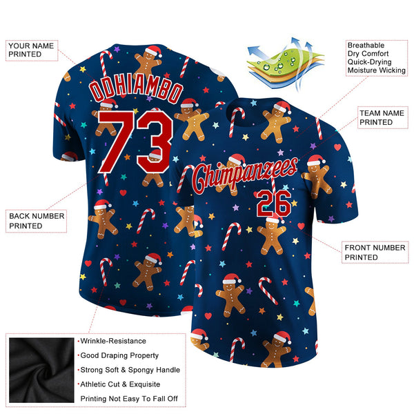 Custom Navy Red-White Christmas 3D Performance T-Shirt alternate