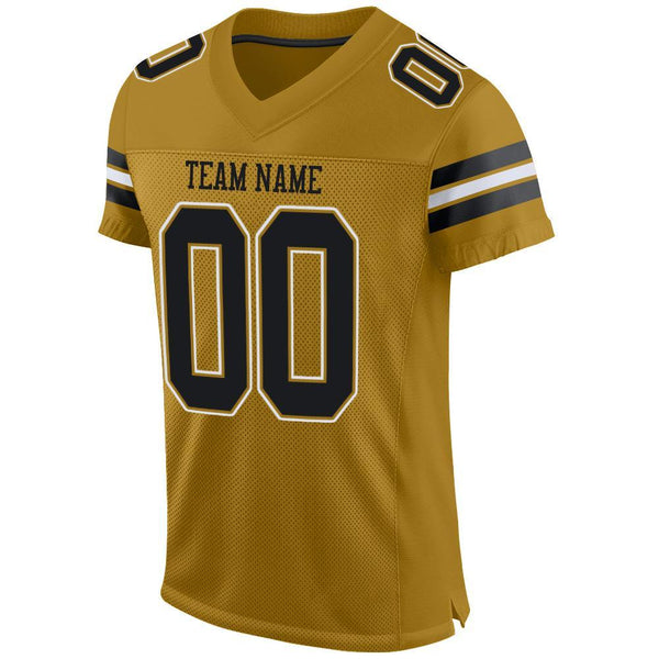 Custom Old Gold Black-White Mesh Authentic Football Jersey alternate