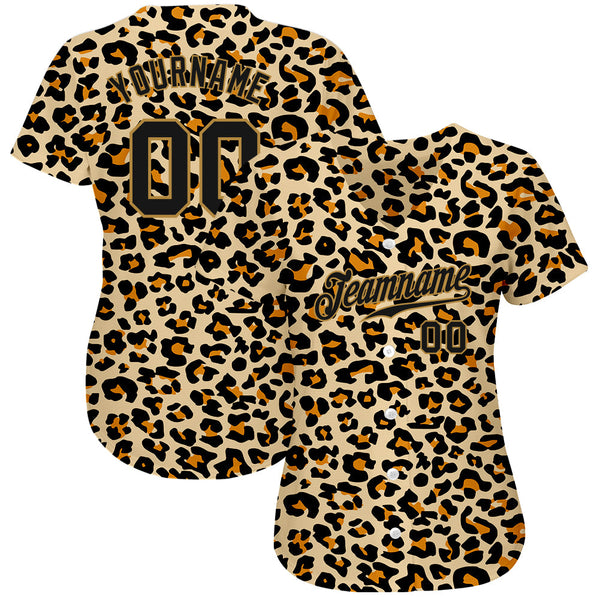 Custom Old Gold Black-Old Gold 3D Pattern Design Leopard Authentic Baseball Jersey alternate