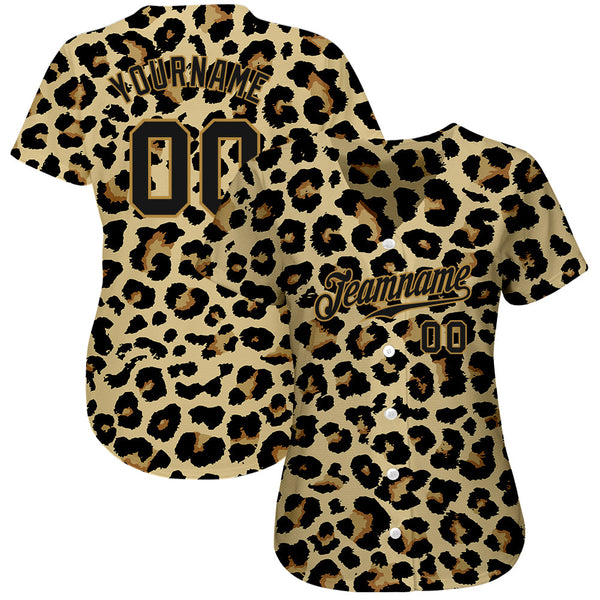 Custom Old Gold Black-Old Gold 3D Pattern Design Leopard Authentic Baseball Jersey alternate