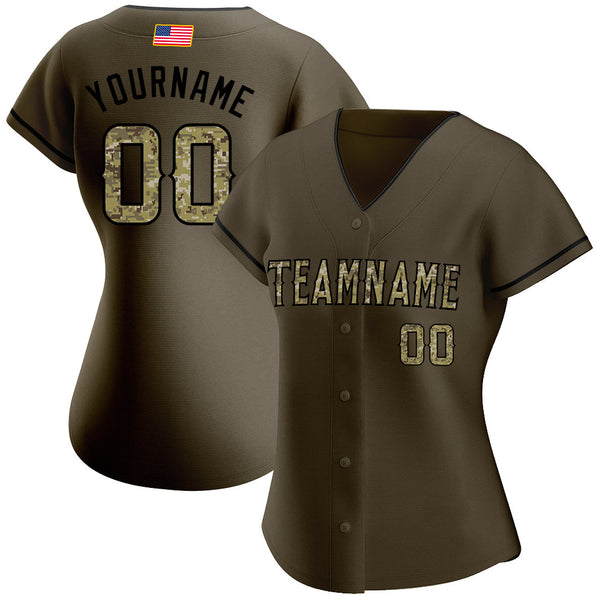 Custom Olive Camo-Black Authentic American Flag Fashion Salute To Service Baseball Jersey alternate