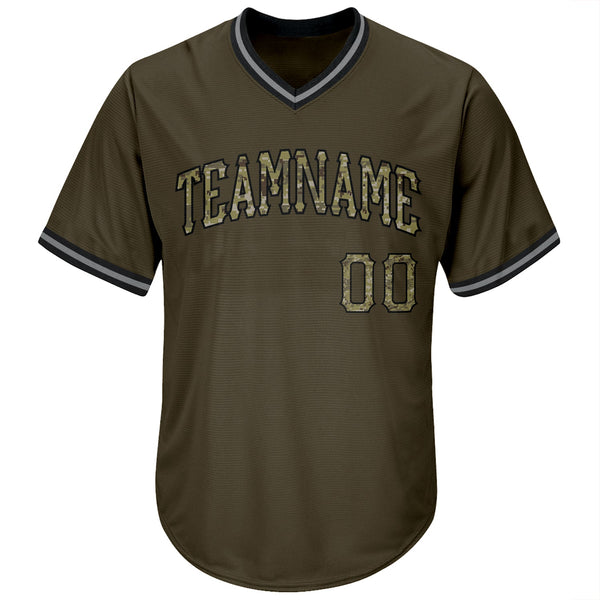 Custom Olive Camo-Black Authentic Throwback Rib-Knit Salute To Service Baseball Jersey Shirt alternate
